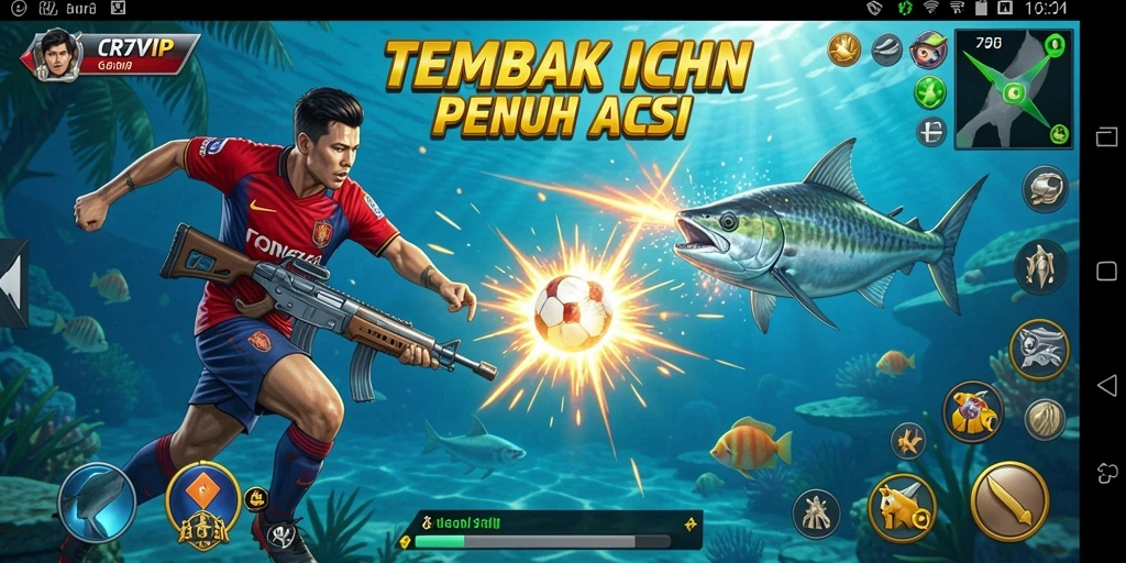 Screenshot gameplay CR7VIP menampilkan aksi seru menangkap ikan.