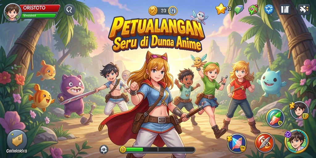Screenshot gameplay ORISTOTO yang menunjukkan karakter anime dalam aksi.