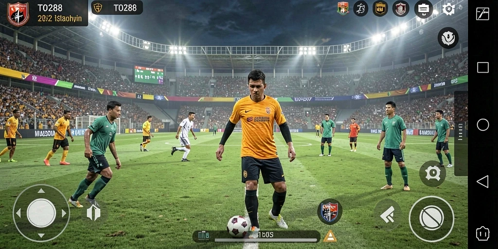 Tangkapan layar TO288 menampilkan aksi sepak bola yang mendebarkan.