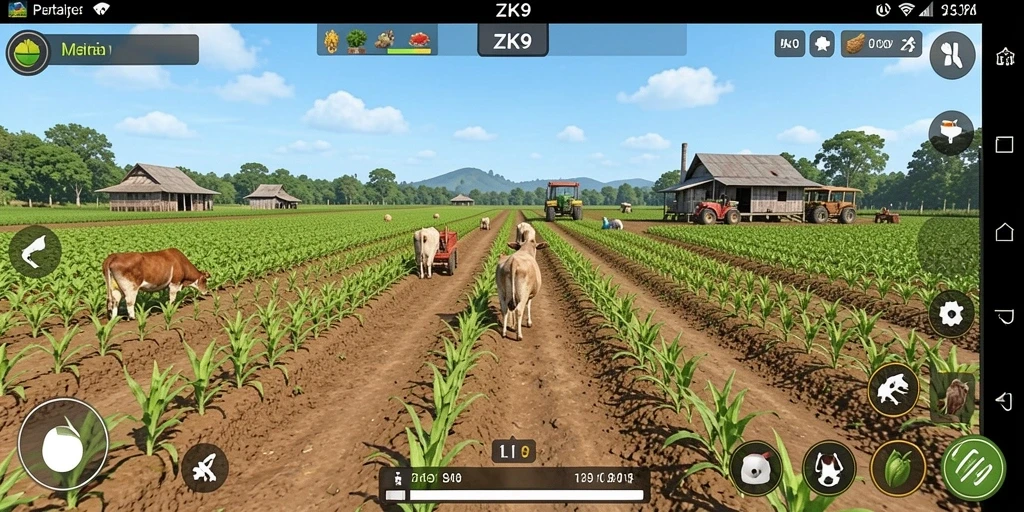 Tangkapan layar ZK9 dengan gameplay pertanian yang menawan.